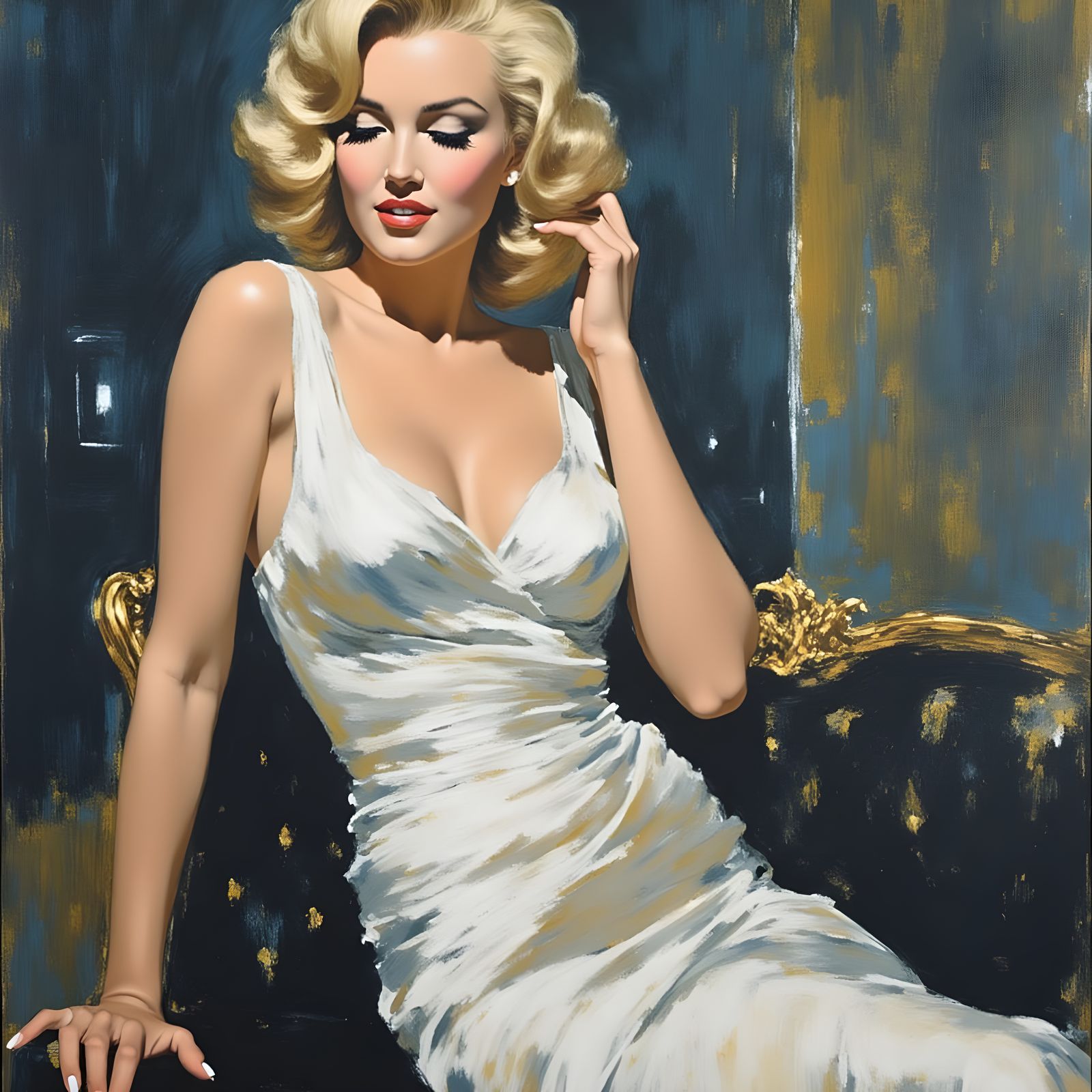 Impressionist Impasto Portrait of a Glamorous Hollywood Star...