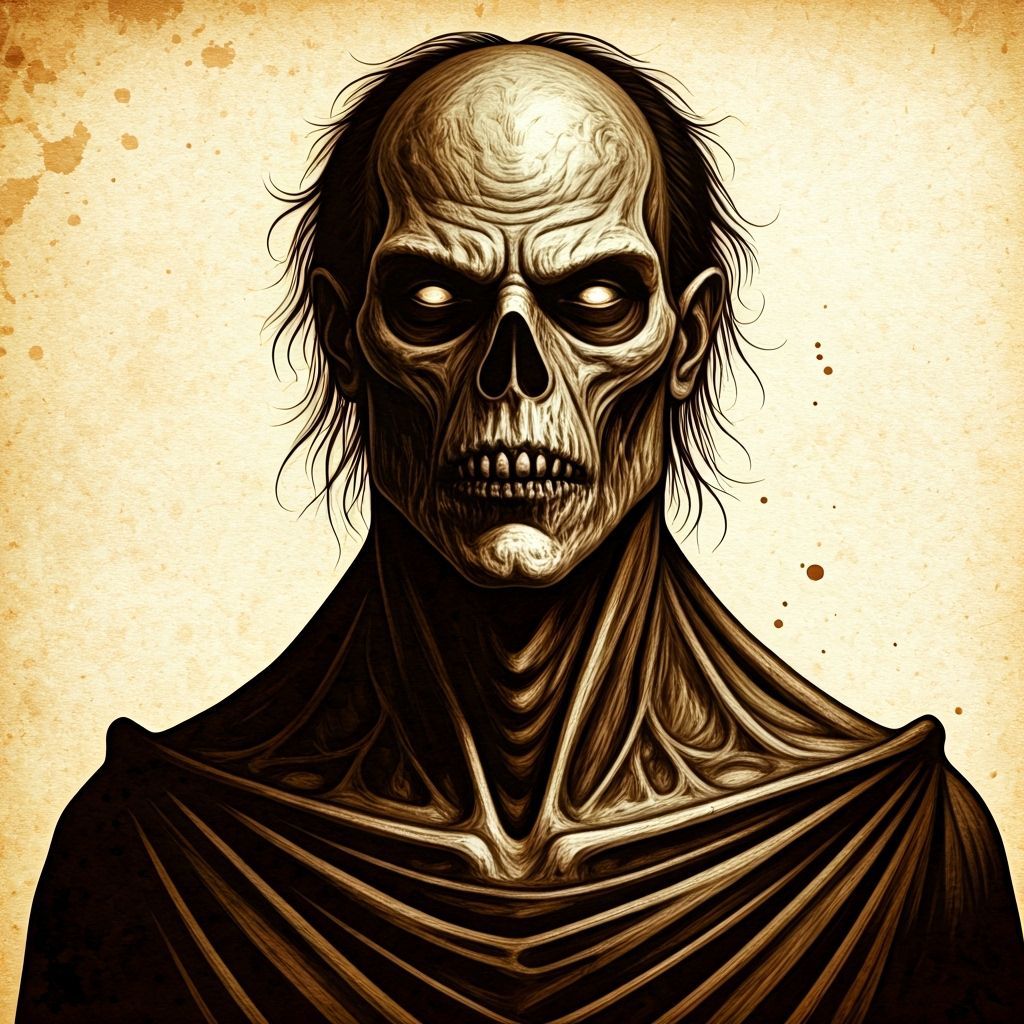 Ghoul in Sepia Ink: Gothic Horror Illustration