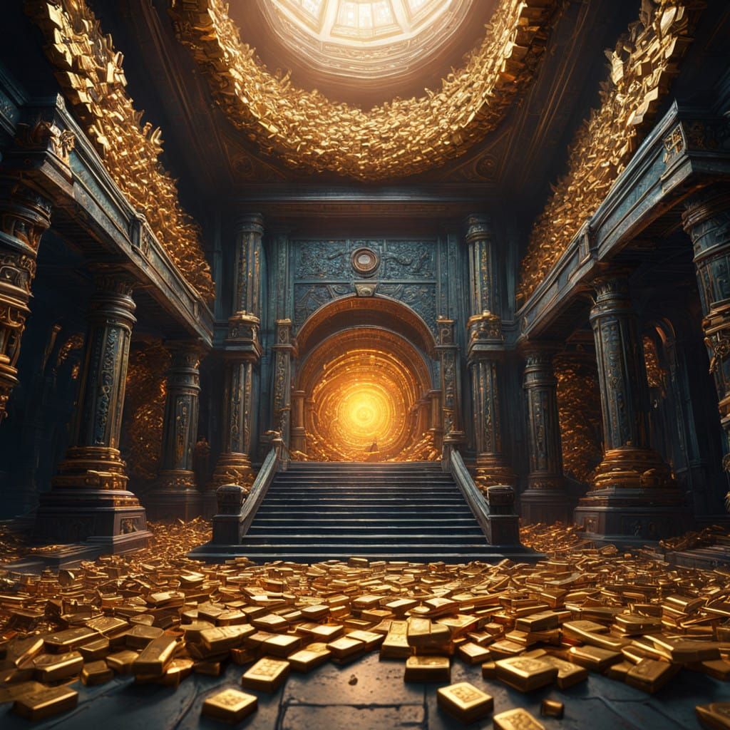 Hyper-Realistic Gold Vault in Fantasy Concept Art Style