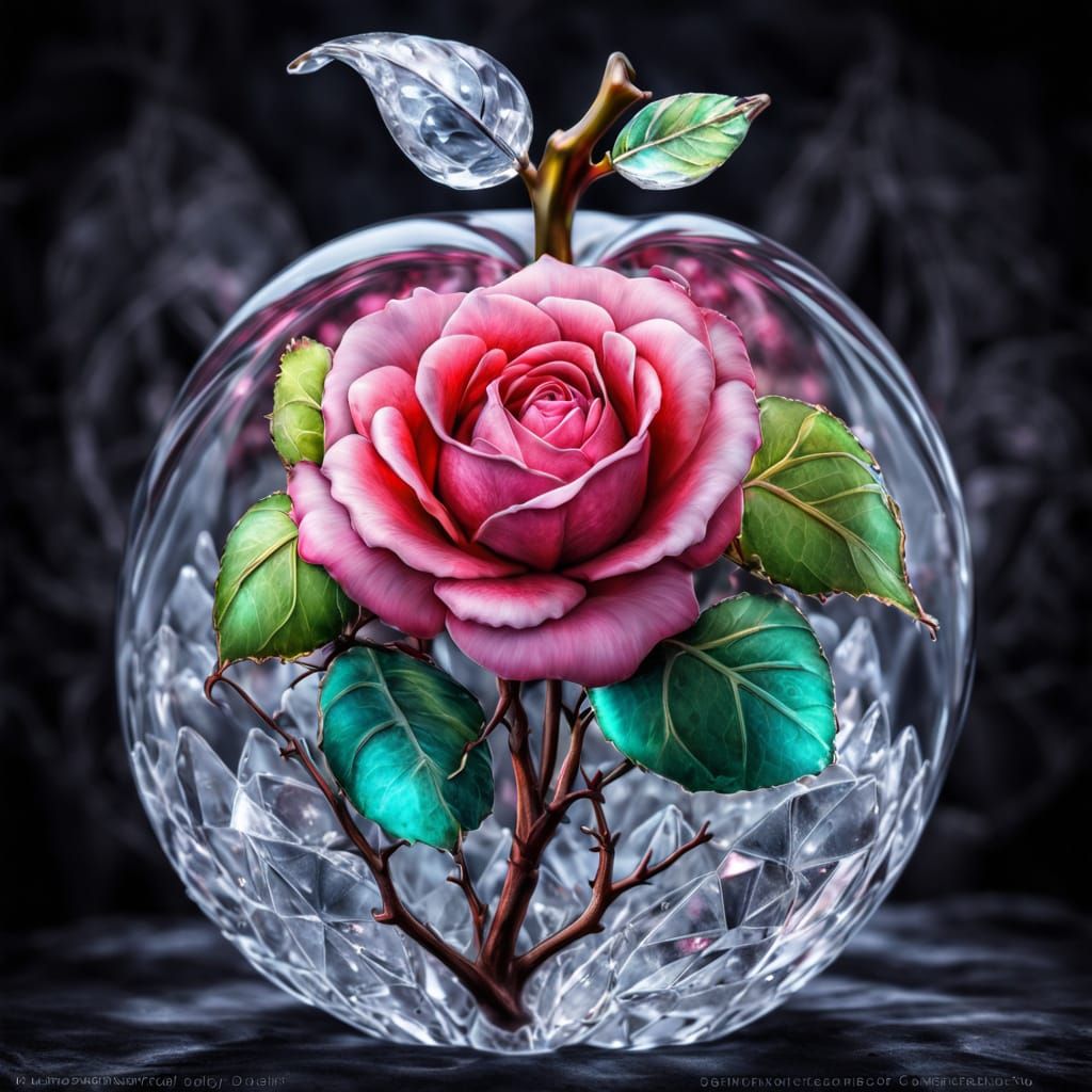 Crystal Apple Embraces Triple Rose in Hyperrealistic HDR