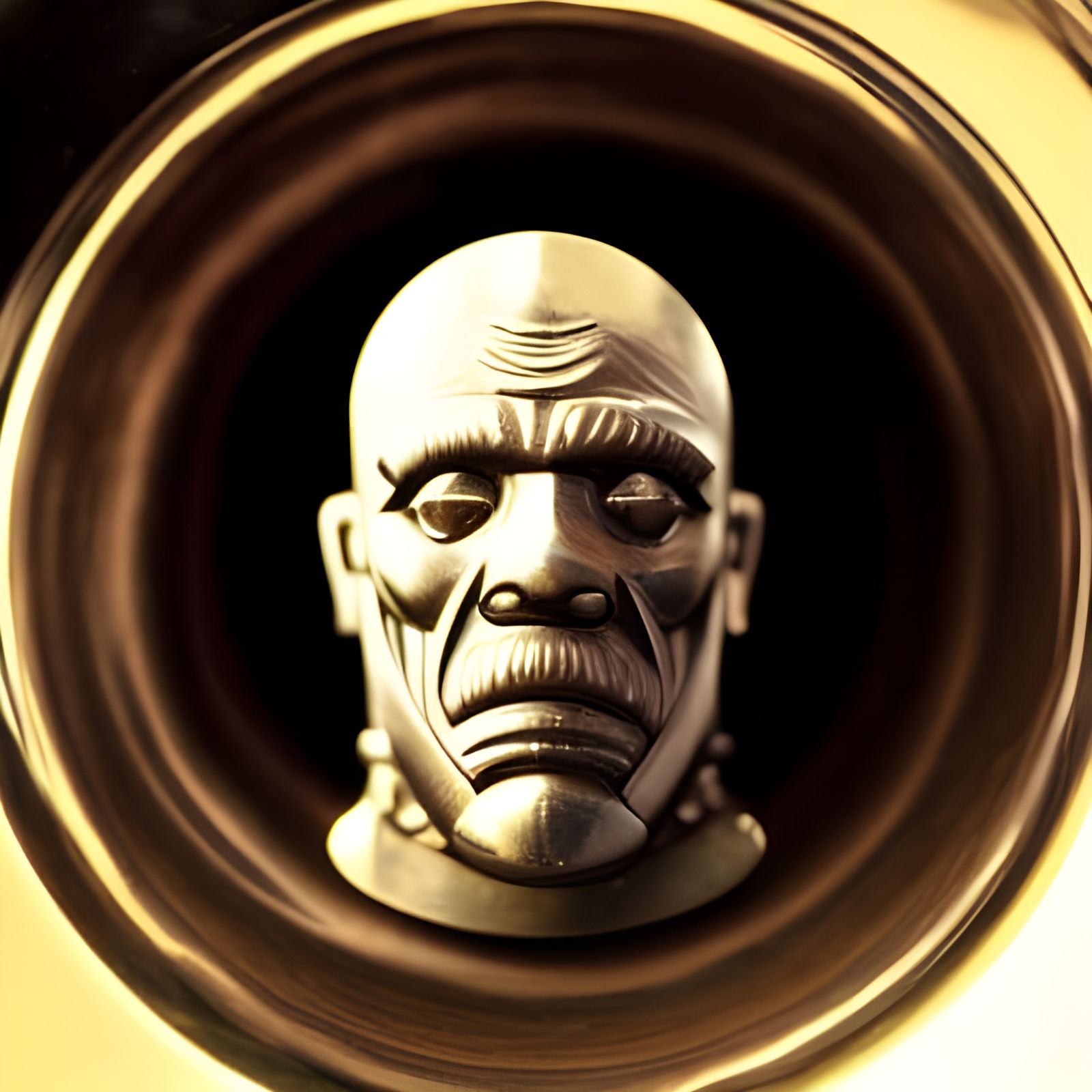 Sleek Brass Instrument Reflects a Human Face