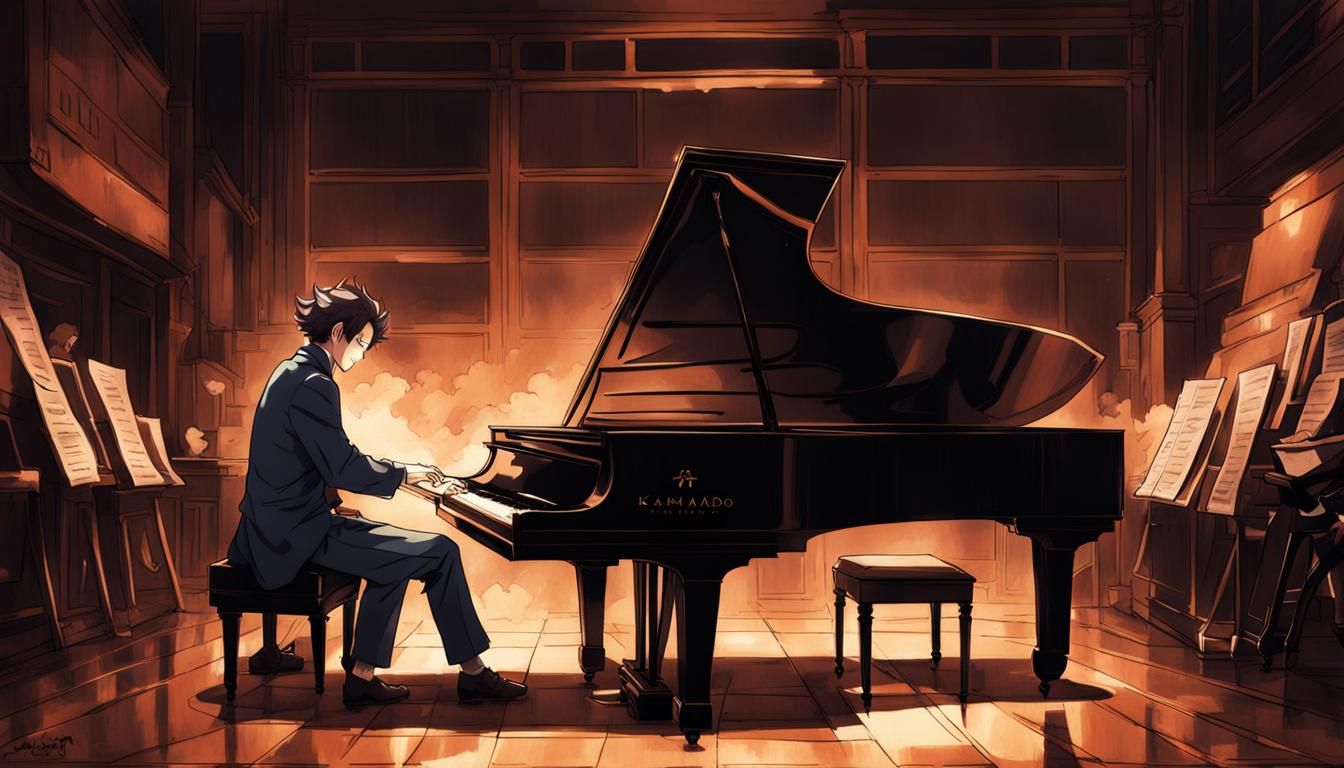 Anime Man Playing Piano in Manga Style