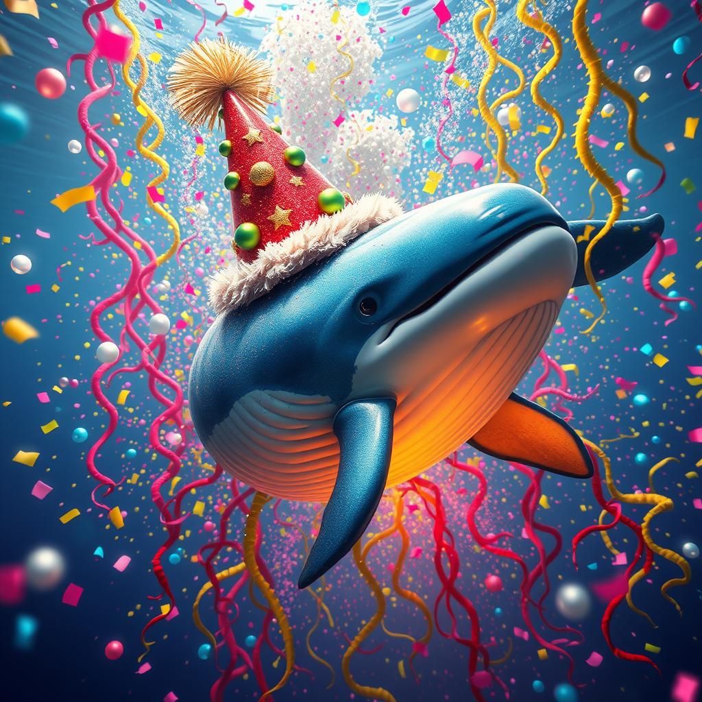 Whale Celebrates Undersea Party in Digital Art