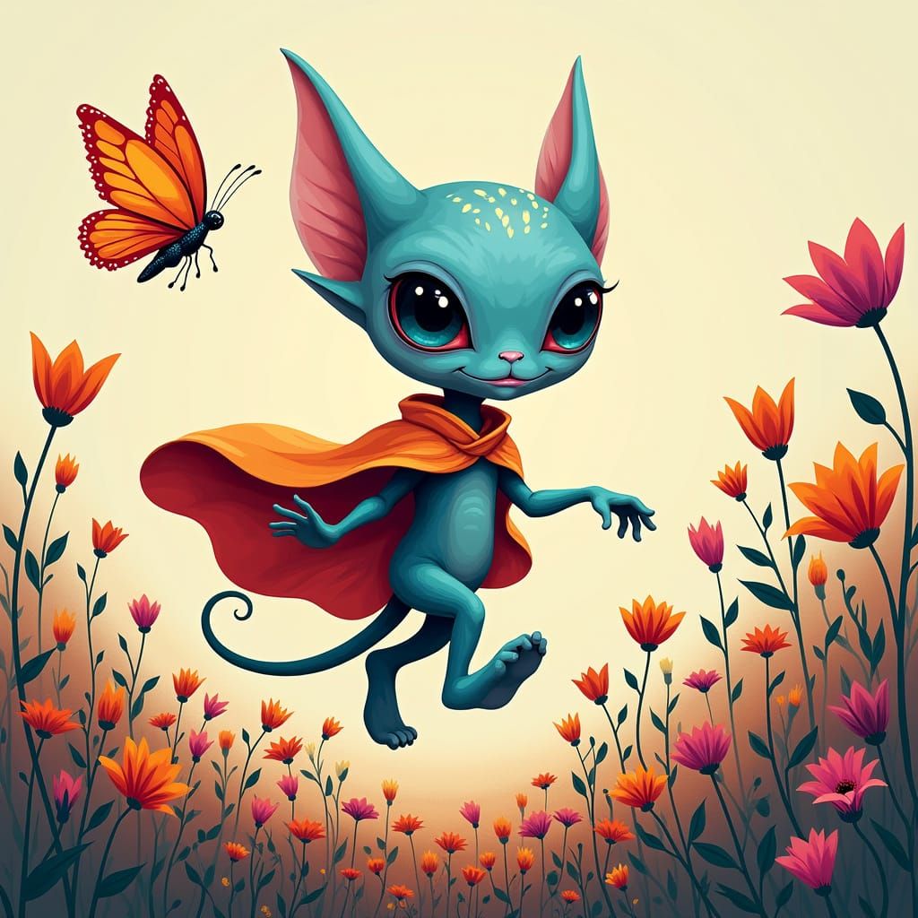 Alien Butterfly Chase: Surreal Digital Art