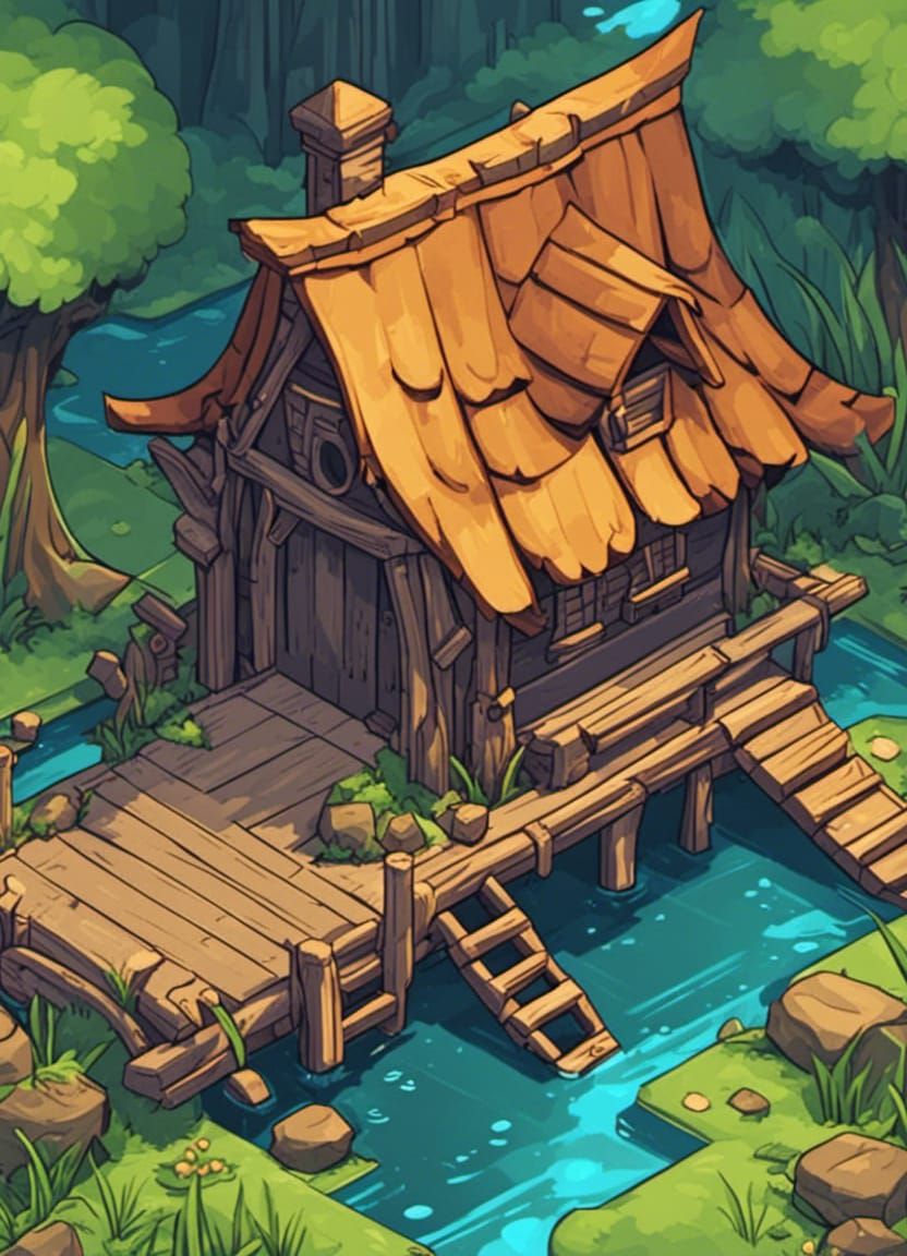 Isometric Witch Hut in Swampy RPG Game Style