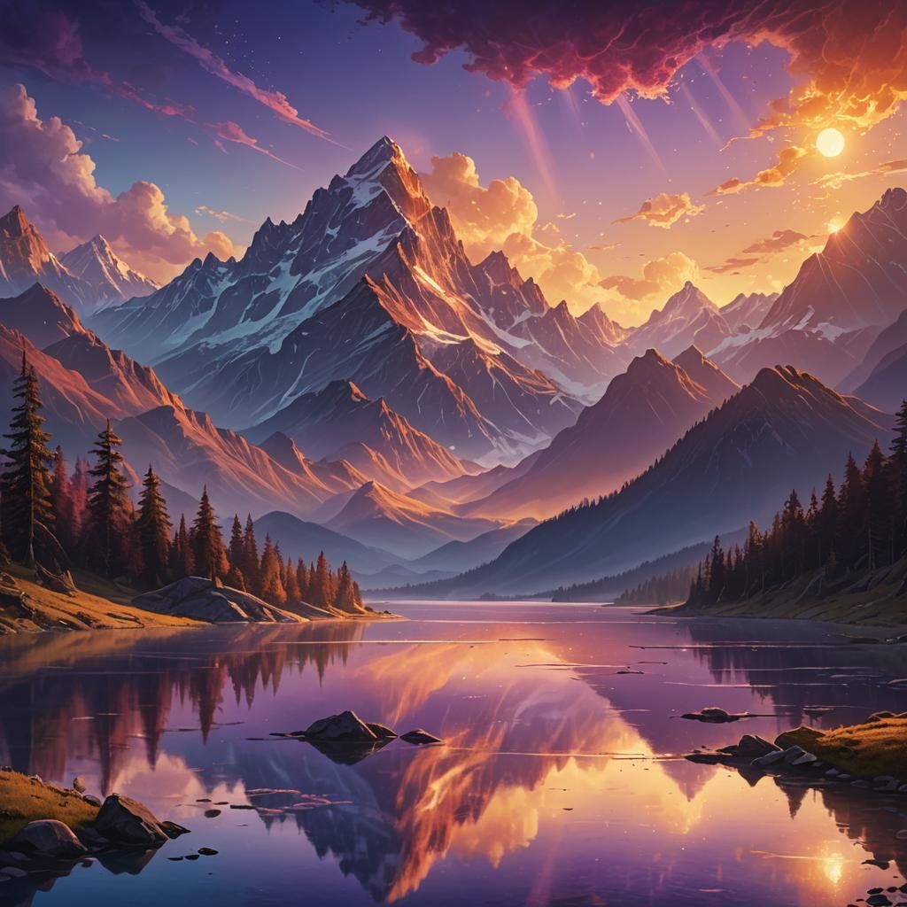 Majestic Mountain Sunrise in Cinematic Digital Art