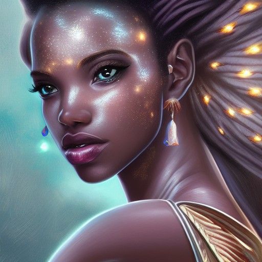 Ethereal African Goddess Oya in Art Nouveau Style