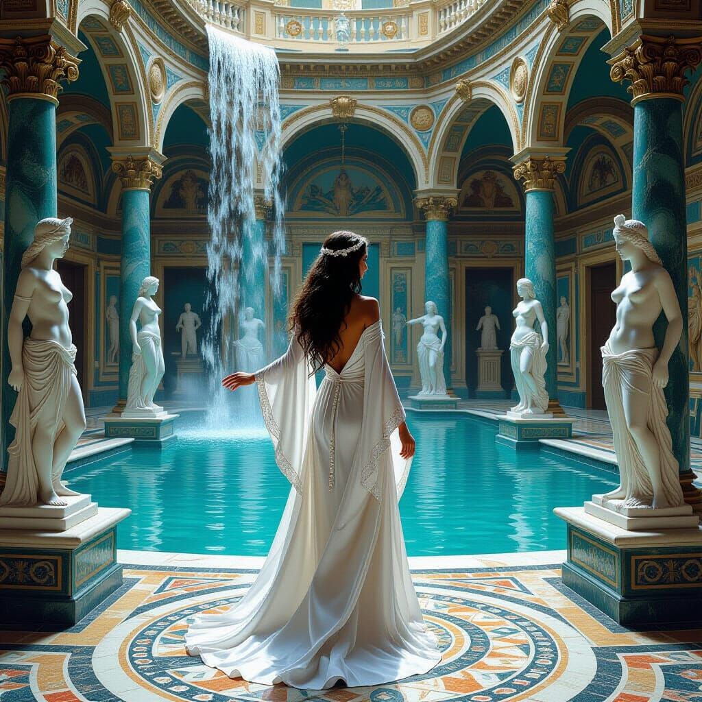 Elf Woman in Roman Bathhouse Oil Painting