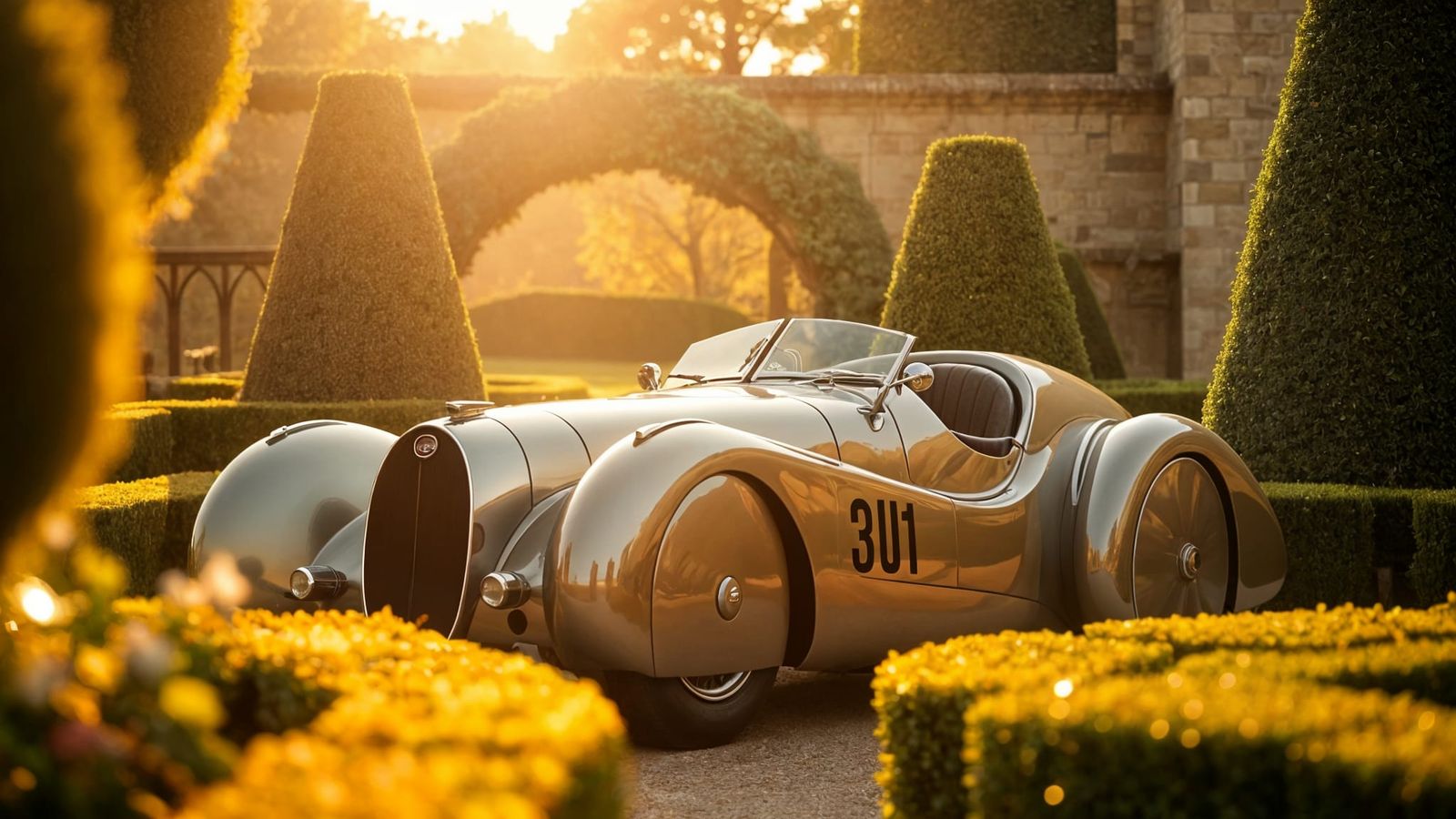 1939 Bugatti T57 Sportive in Luxurious Garden Setting