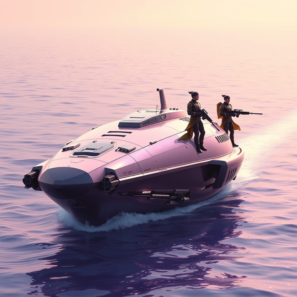 Cyberpunk Apple Spaceship Sails Through Grape Sea with Art N...