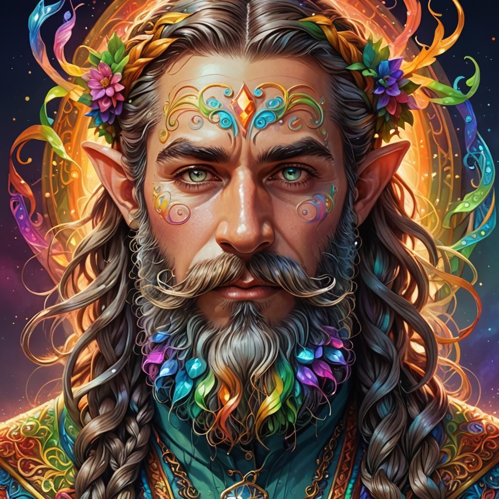 Rainbow Elf Portrait in Art Nouveau Style