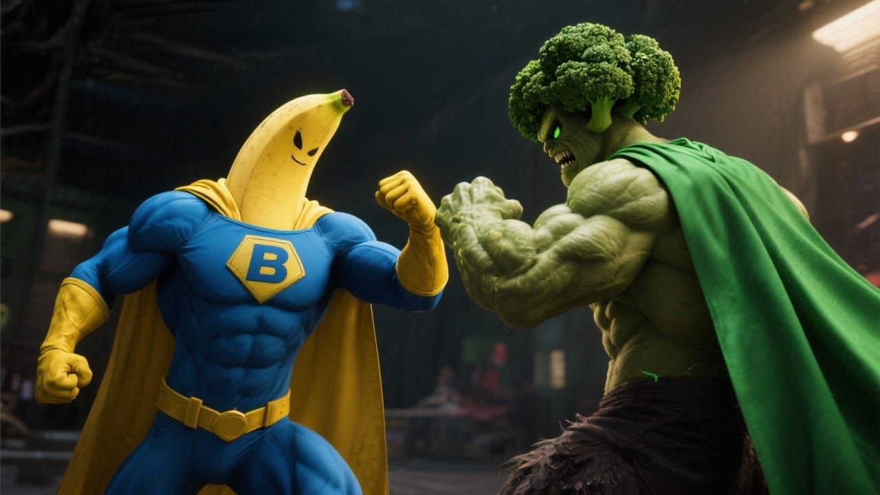 Banana Man vs. Broccoli Man: Epic Superhero Battle