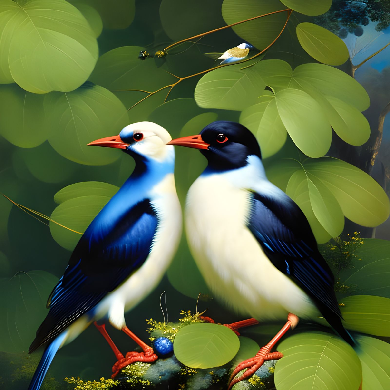 Birds Eating Raspberries: Masterpiece Oil Painting