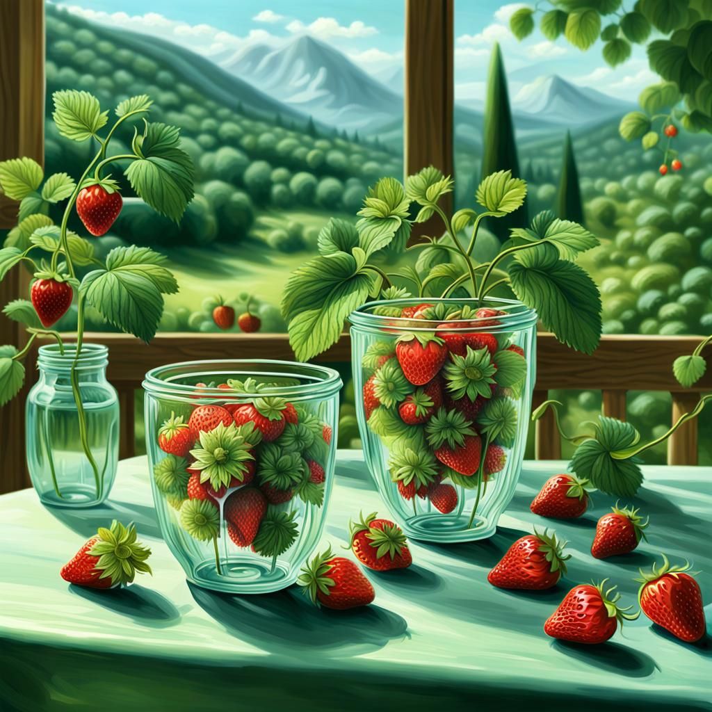 Strawberries in a Jar: Neo-Impressionist Oil Painting