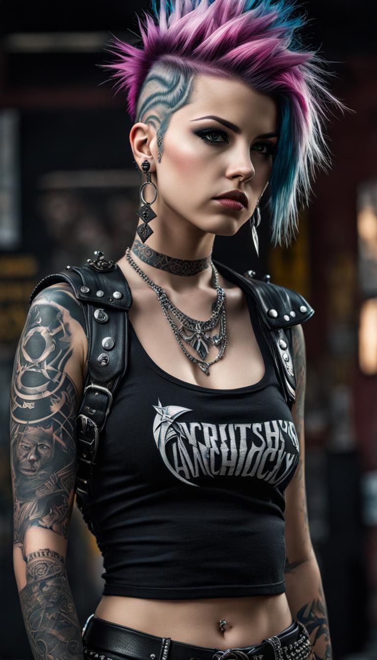 Punk Girl Portrait with Piercings and Tattoos