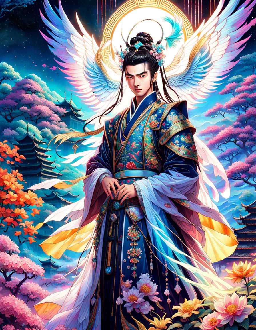 Anime Portrait of Ancient Chinese Prince in Vaporwave Style