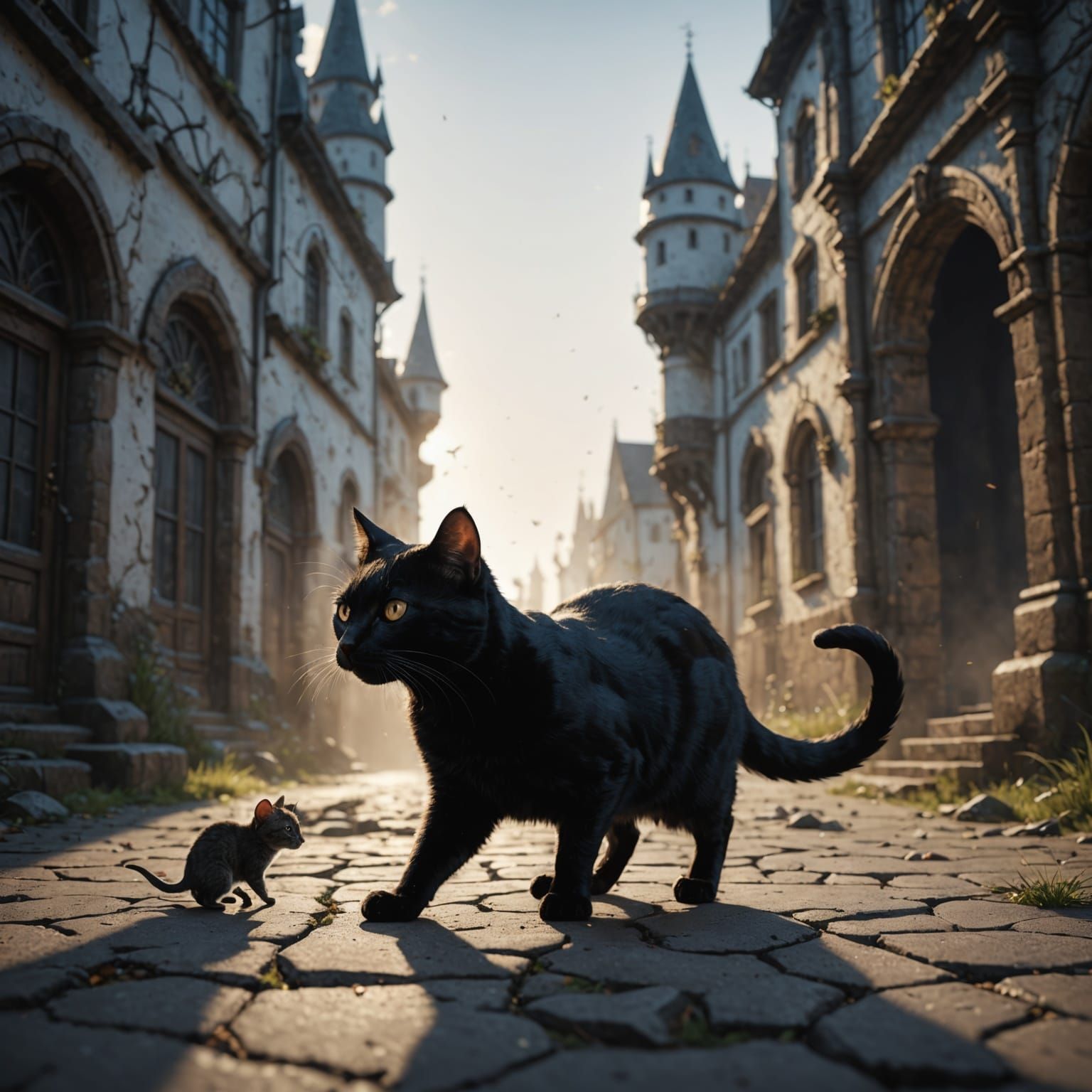 Ethereal Encounter: A Fantastical Feline Pursuit