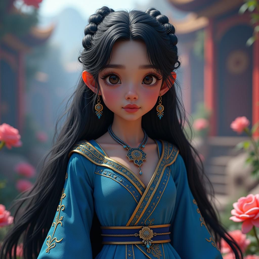 Girl in Blue Dress: Fantasy Concept Art