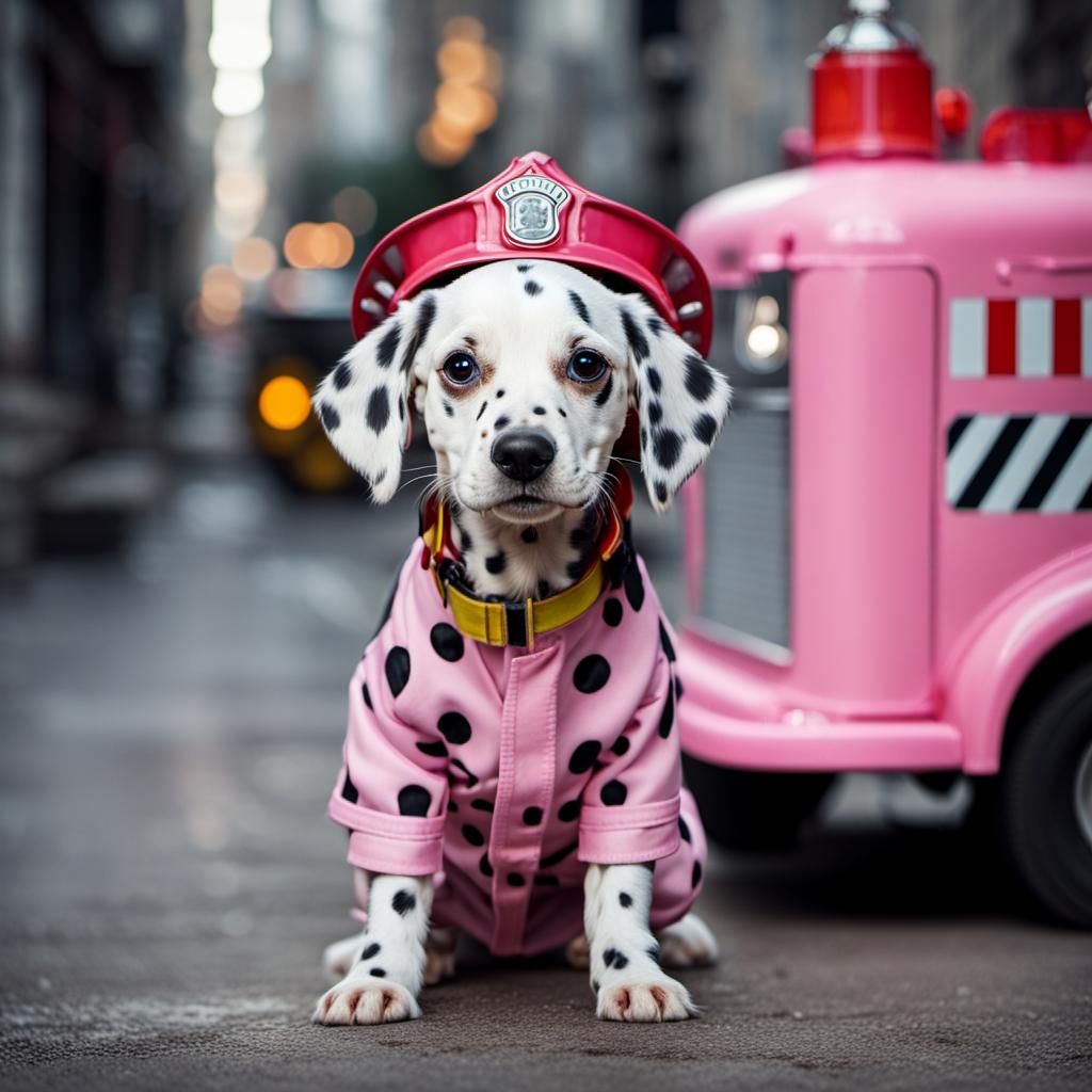 Adorable Pink Dalmatian Fireman Puppy Portrait