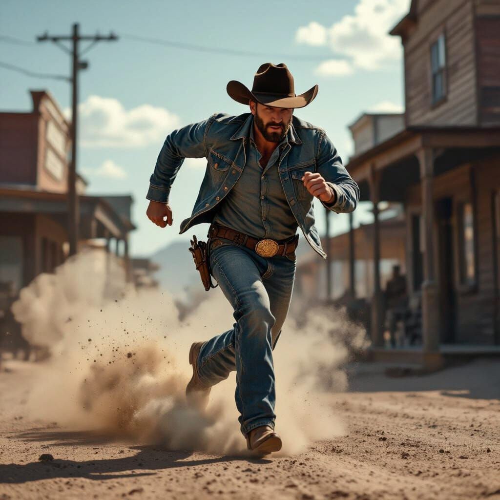 Cowboy Sprinter in a Photorealistic Western Scene