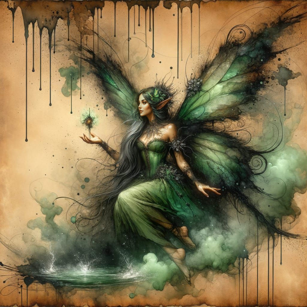 Faerie Queen Portrait in Ink Splatter Style