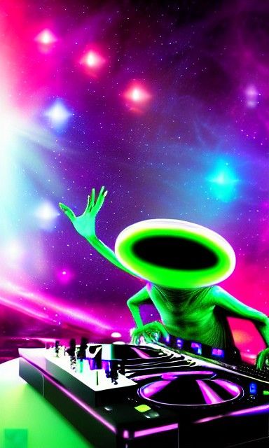 Alien DJ in Galaxy Club: Psychedelic Concept Art