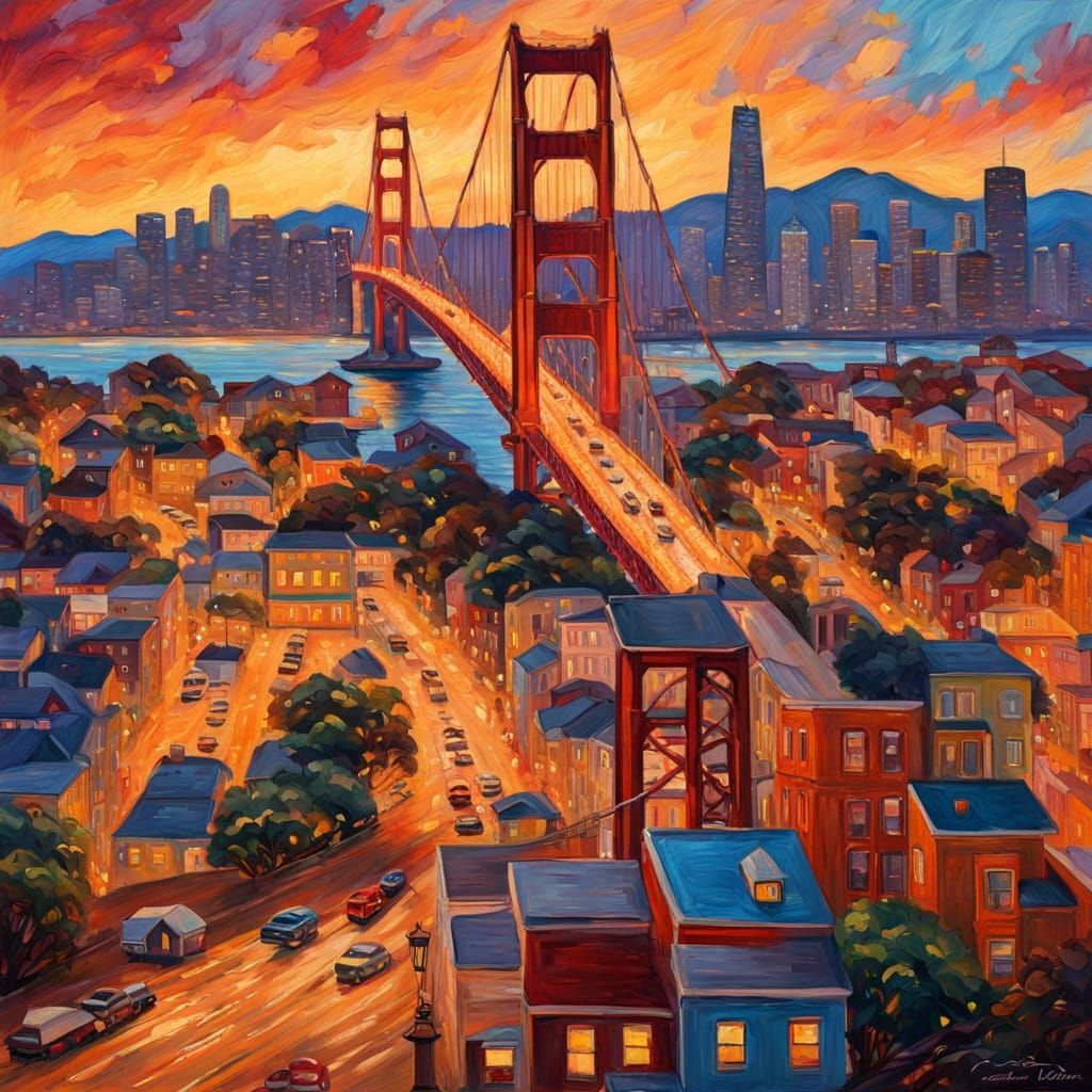 San Francisco Cityscape in Neo-Impressionist Style