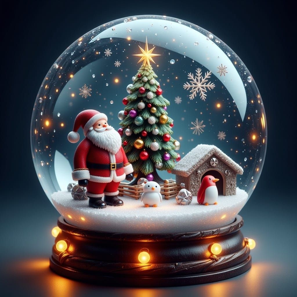 Festive Christmas Snow Globe with Santa and Animals