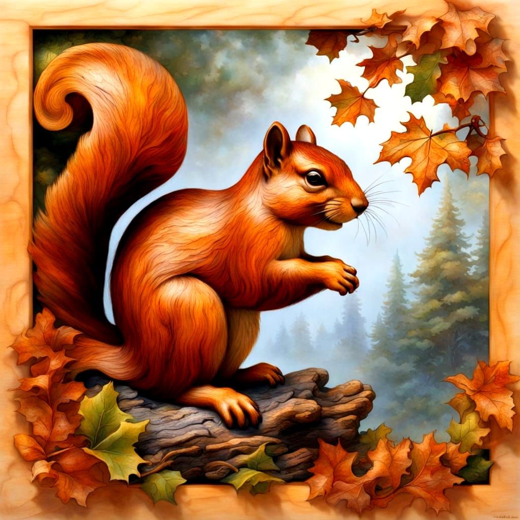 Squirrel Carving in Maple Burl