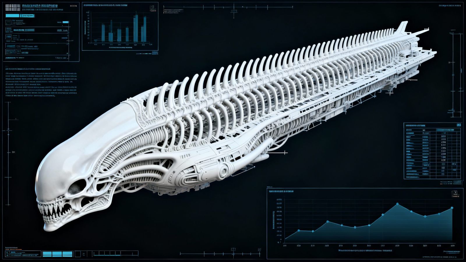 Alien Battle Cruiser Engineering Diagram in Digital Render S...