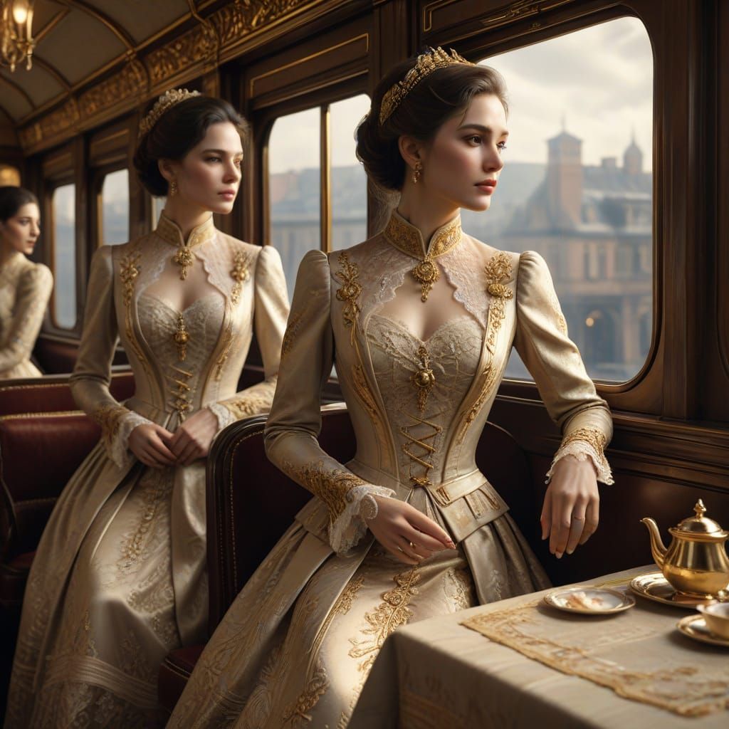Elegant Women on the Orient Express in Photorealistic Digita...