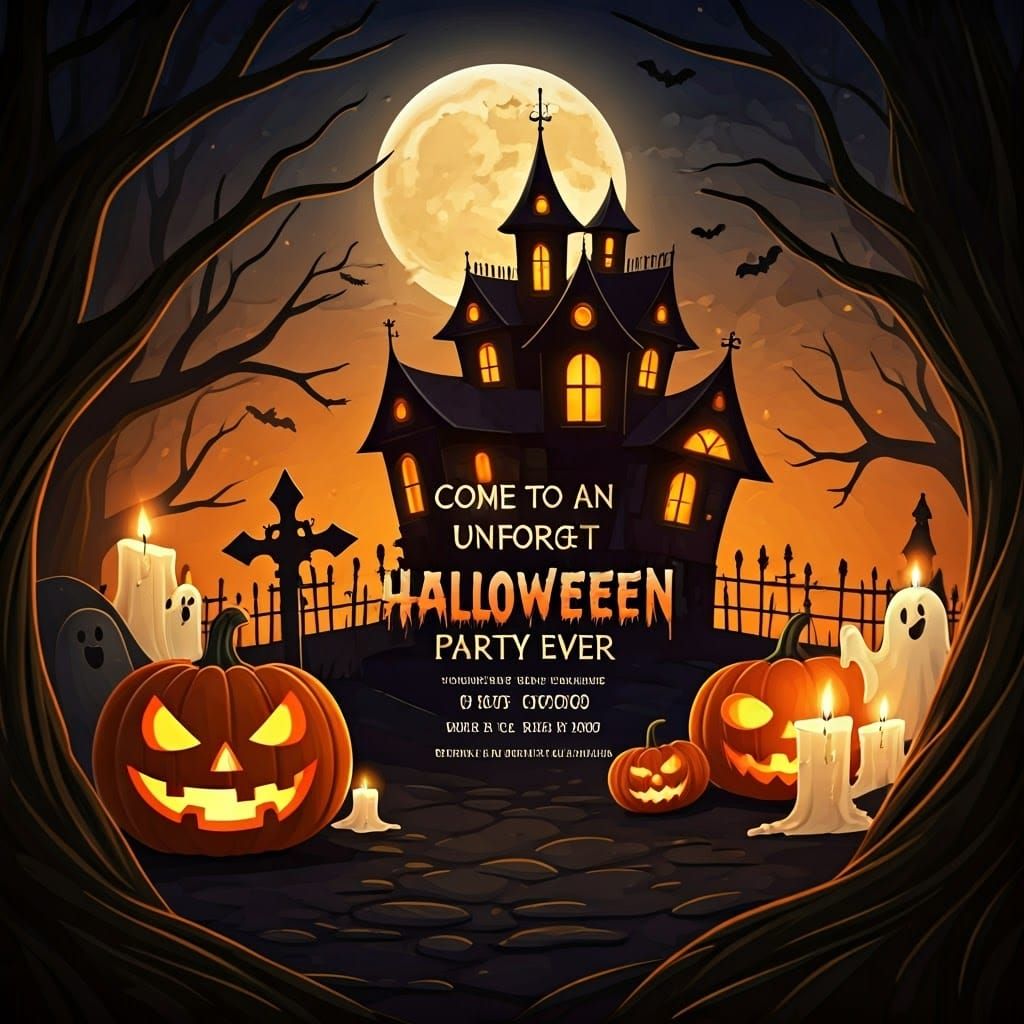 Spooky Halloween Party Invitation with Haunted House