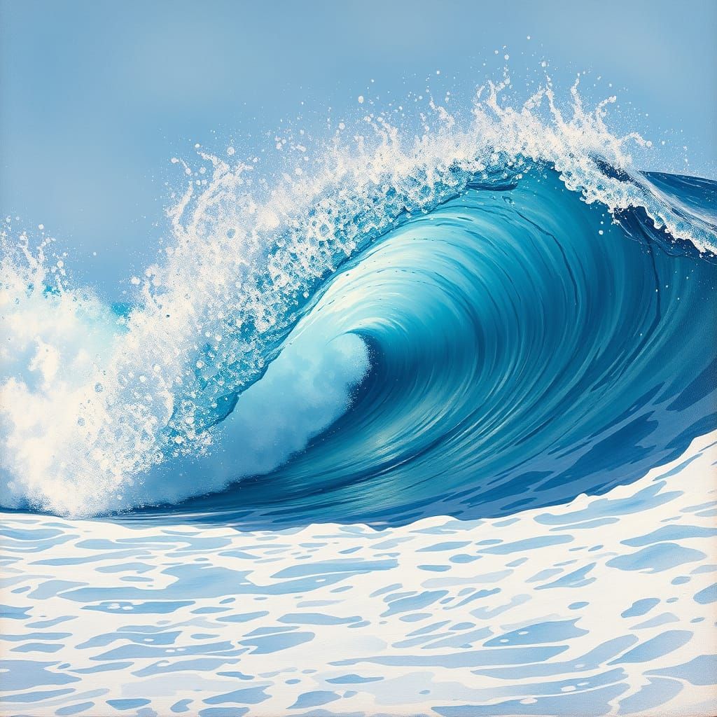 Azure Wave Breaking: Impressionist Oil Painting