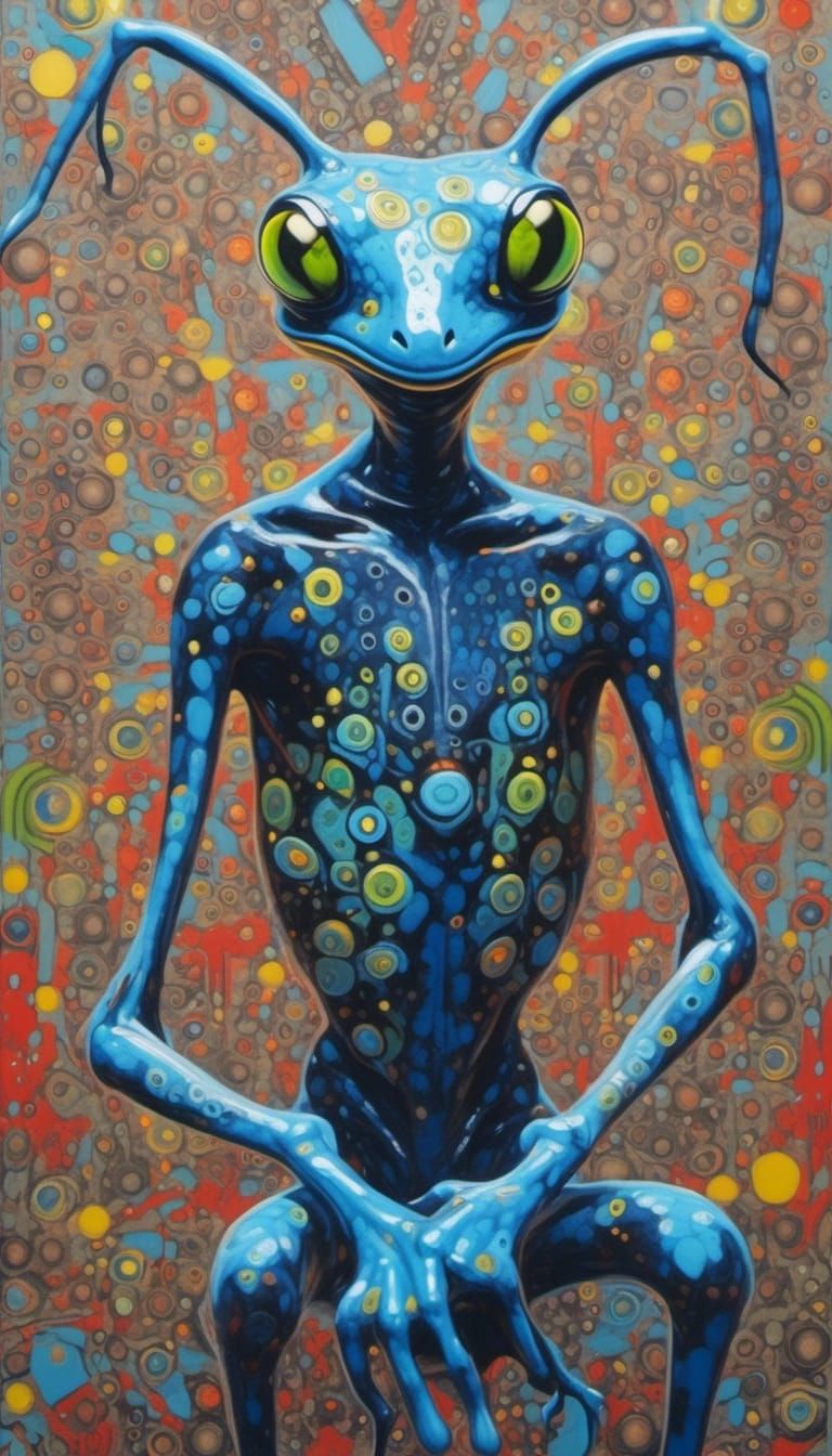 Neon Alien Frog in Neo-Expressionist Style