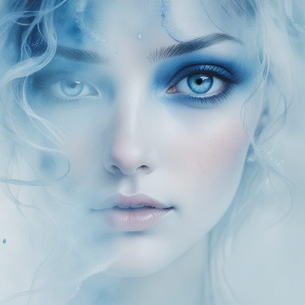 Ethereal Portrait: Girl's Face in Milky Fog