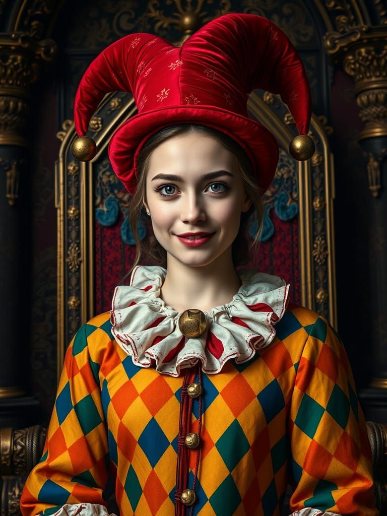 Medieval Court Jester with Enigmatic Smile