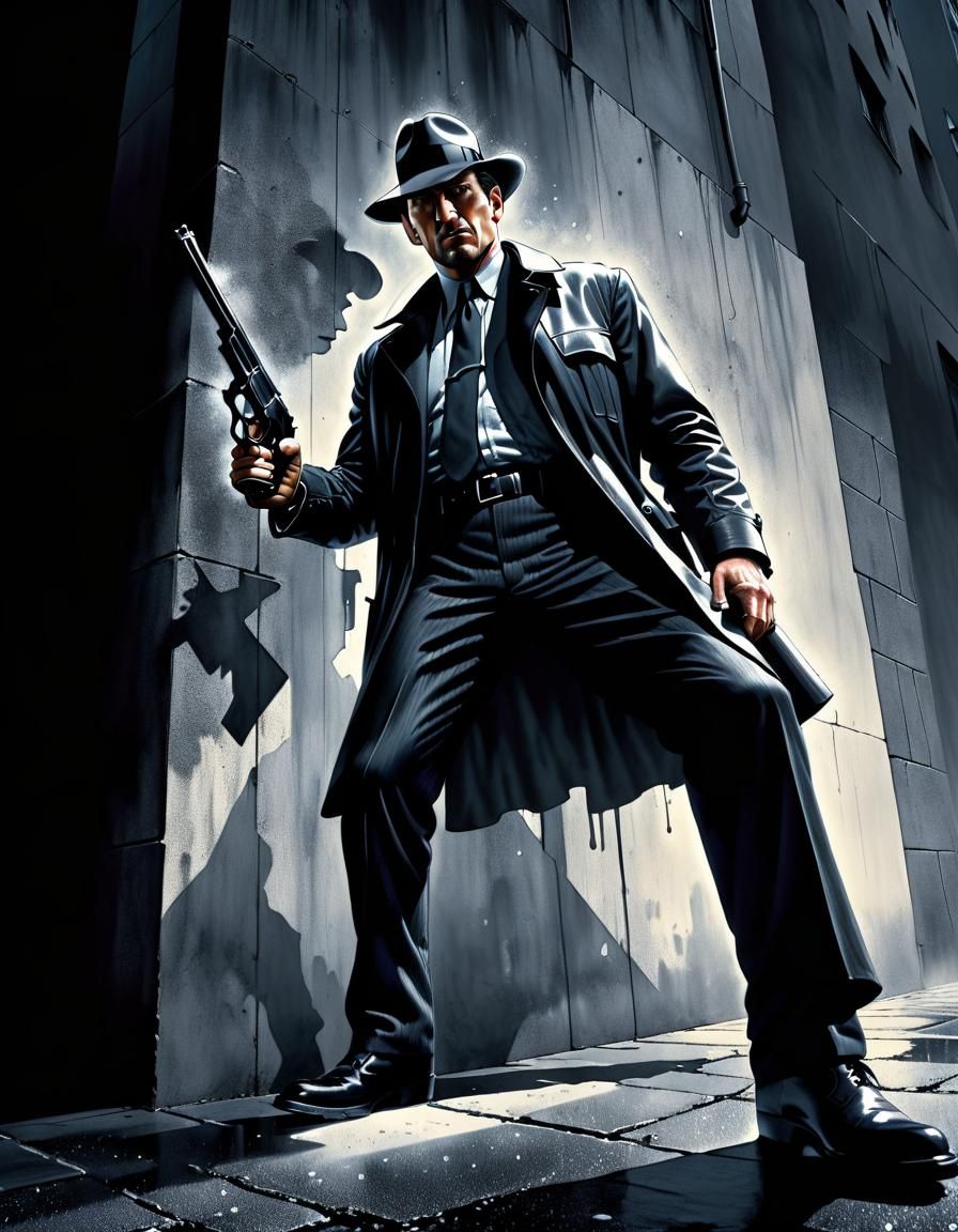 Detective in City-Noir Alleyway, Hyperdetailed Art