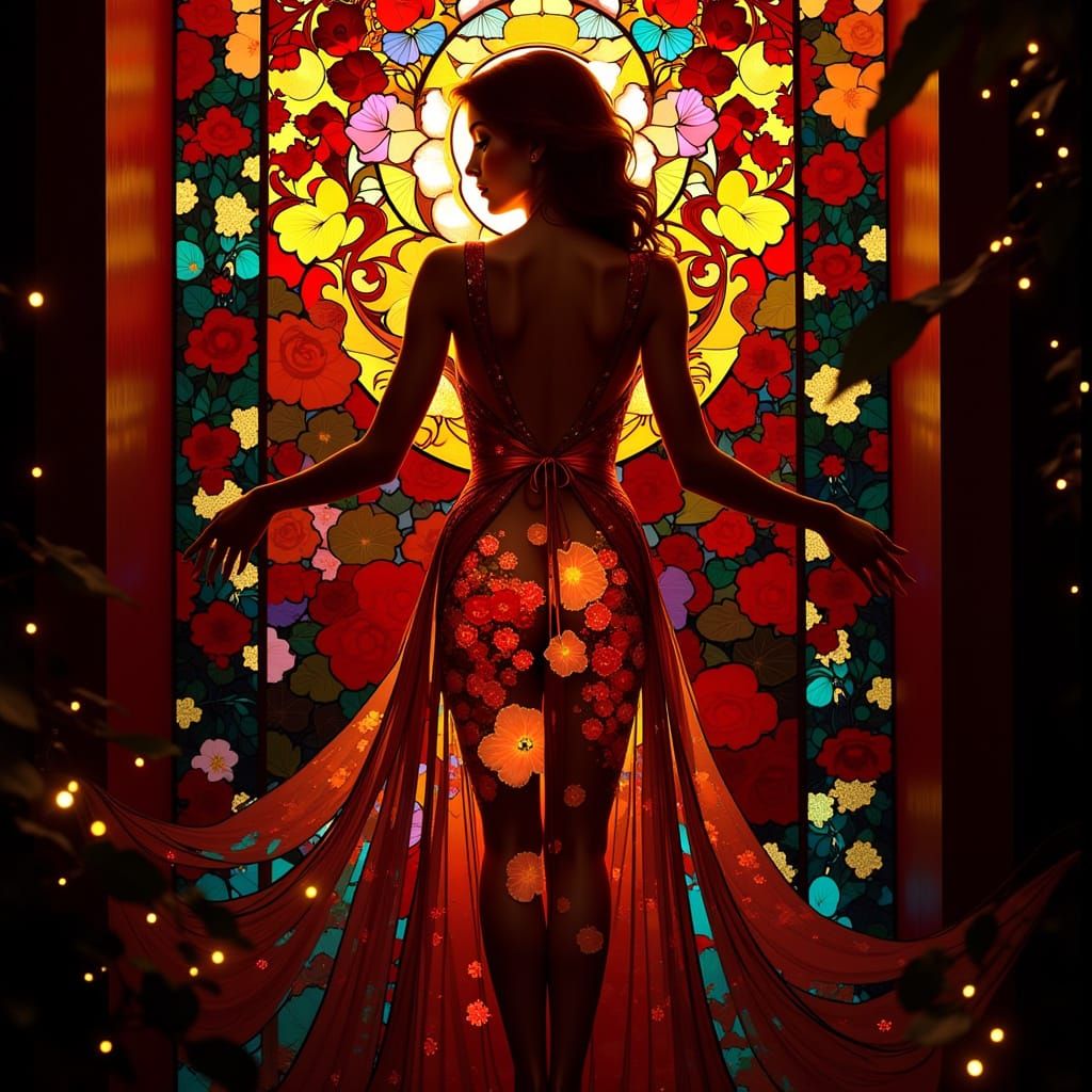 Vibrant Cyberpunk Stained Glass Fashion Portrait