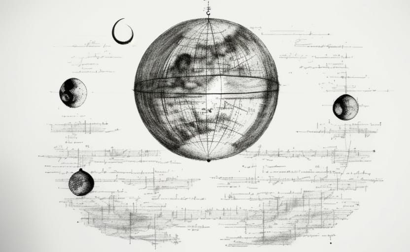 Abstract Moon Sketch with Symbols and Ethereal Glow