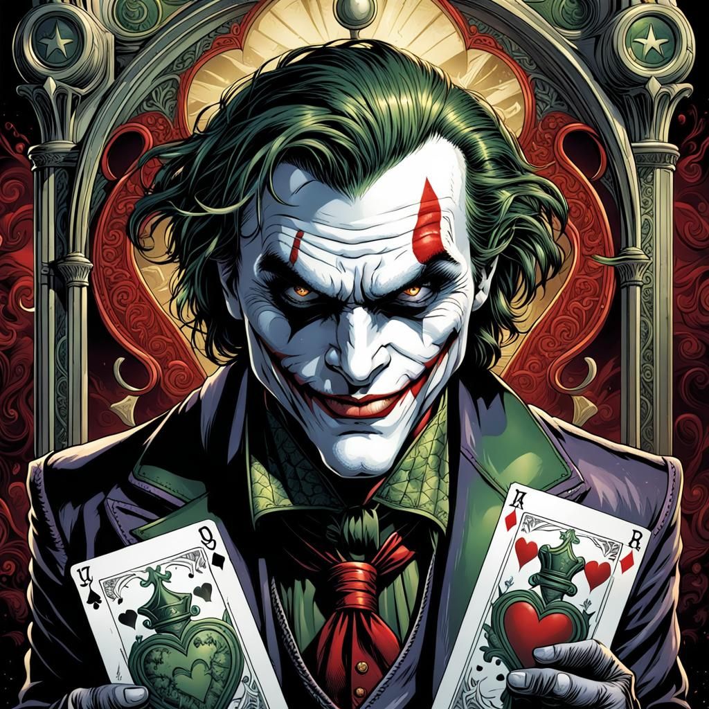 Joker of Hearts Tarot Card in Comic Art Style