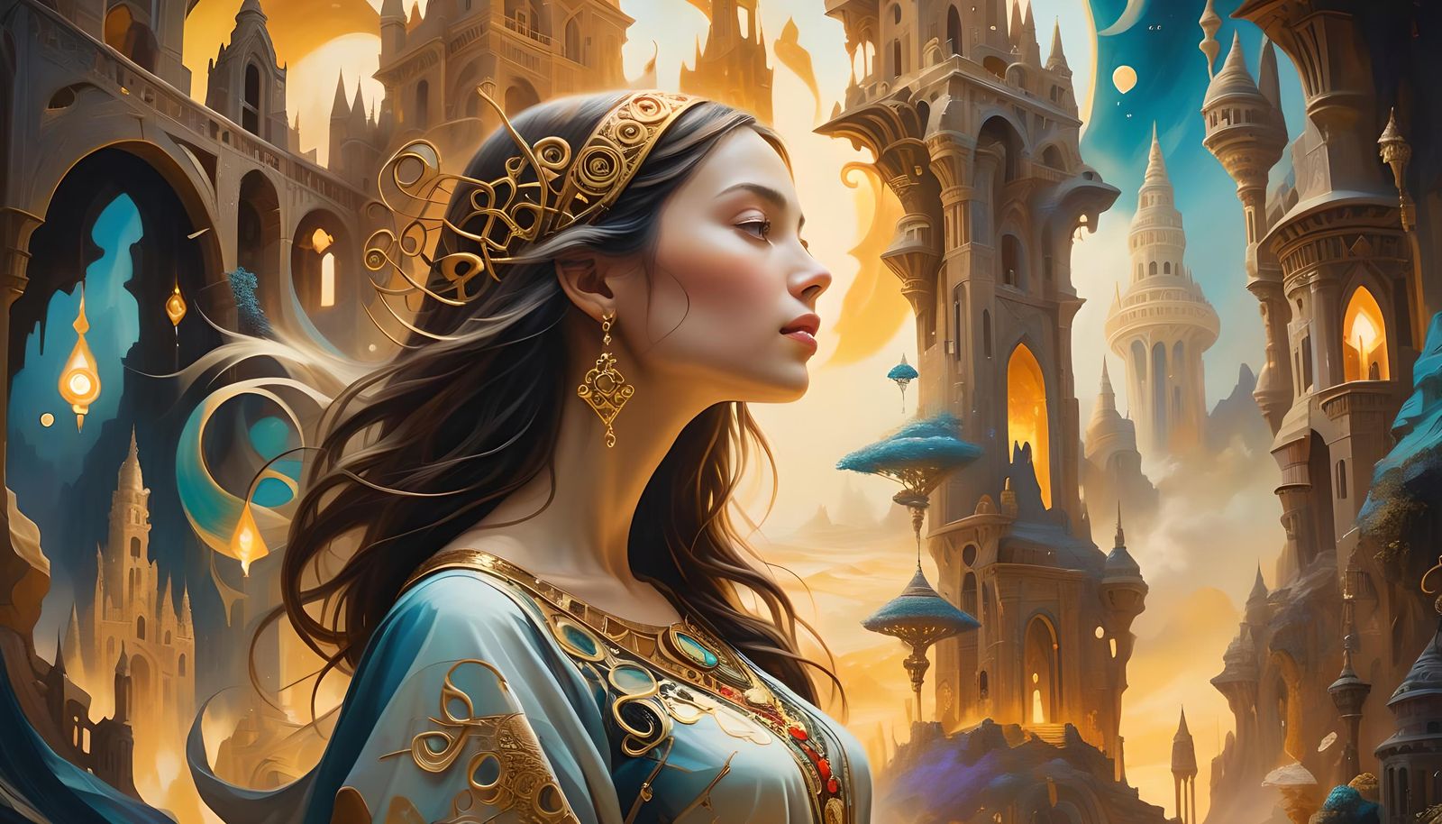 Surreal Woman Adjusting Crown, in Surrealist Style