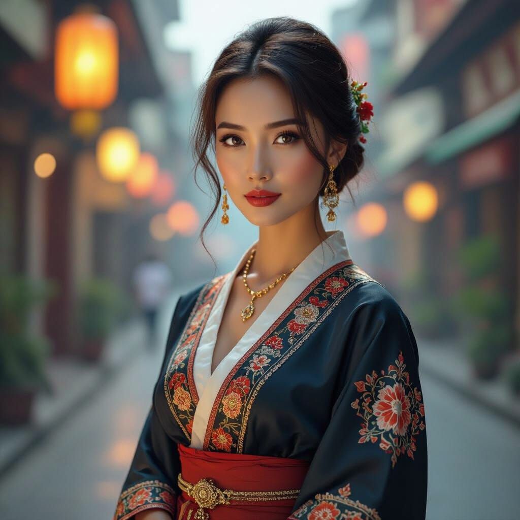Albanian-Thai Woman in Bangkok, Photorealistic Style
