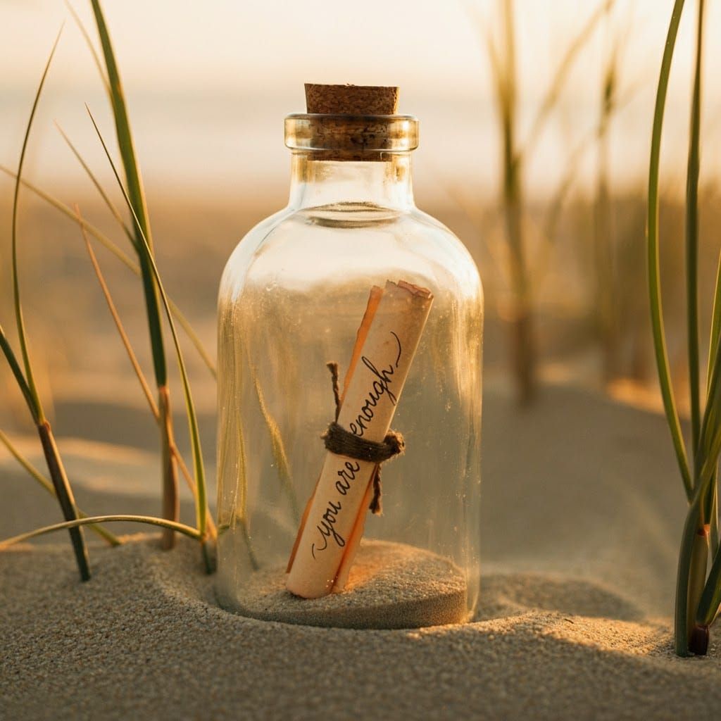 Message in a Bottle on Sandy Beach