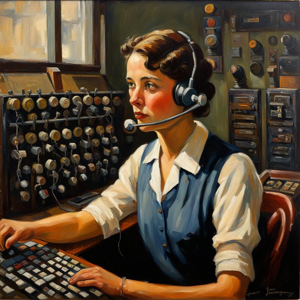 1920s Phone Operator in Oil Painting Style