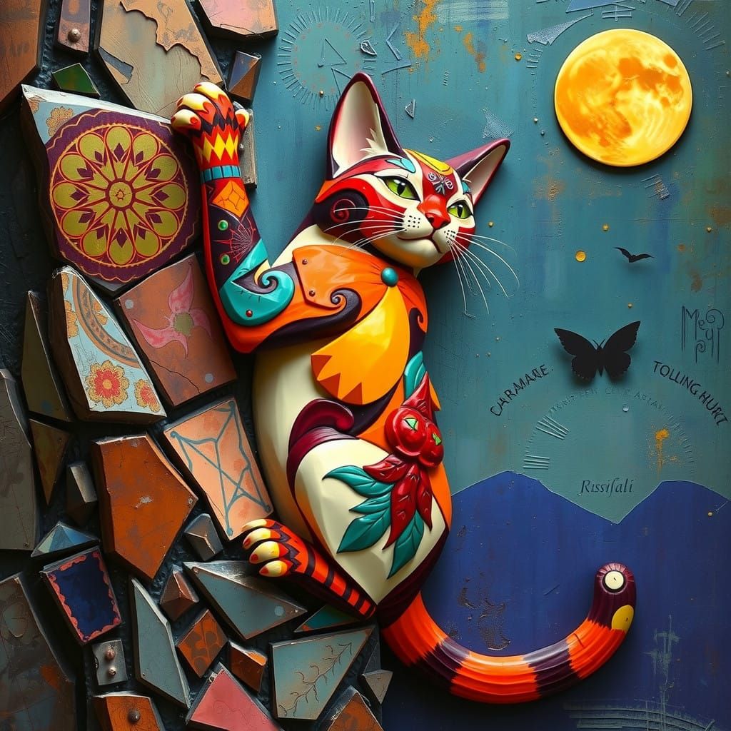 Vibrant Feline Ascendant in Whimsical Artistic Style