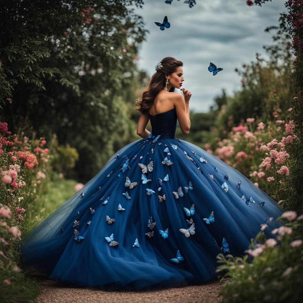 Dreamy Blue Butterfly Wedding Princess Skirt