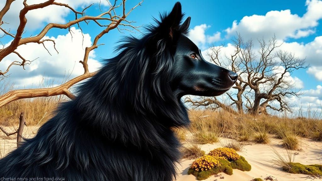 Regal Black Herder Collie in Majestic Heathland Landscape