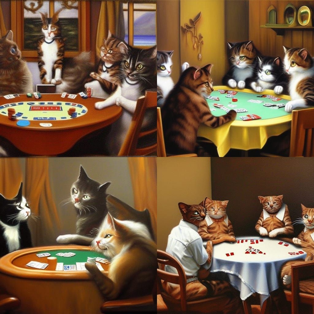 Cats Playing Poker in Oil Painting Style