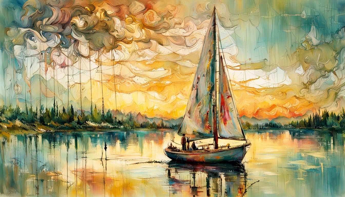 Sailboat on a Serene Summer Lake at Golden Hour