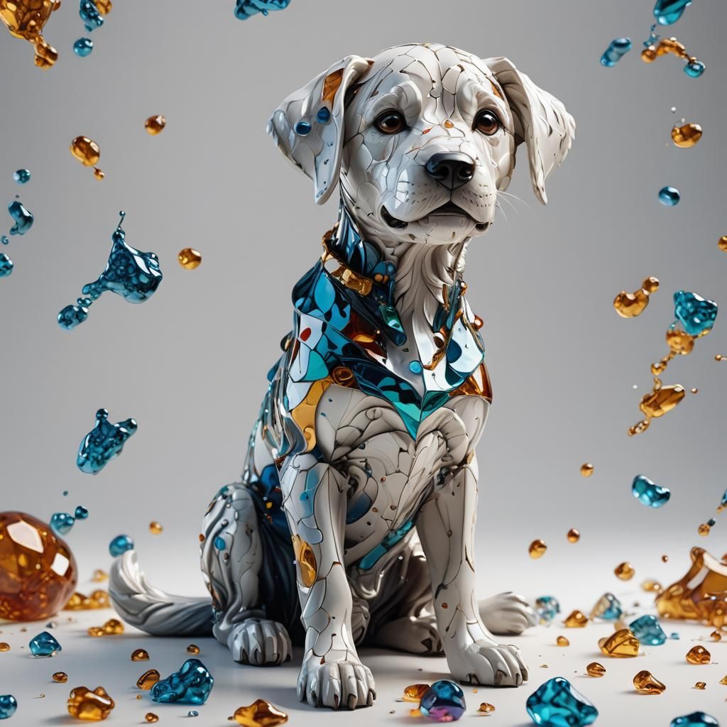 Glass Puppy Sculpture: Detailed Matte Painting